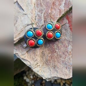 VTG Glass and Brass Artisian Earrings